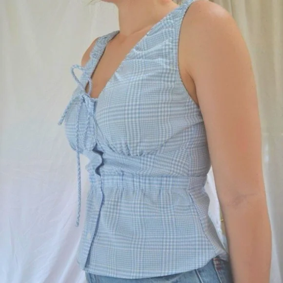 ASTR LIGHT BLUE AND WHITE GINGHAM TOP SIZE M MEDIUM - Picture 13 of 17